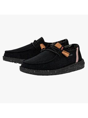 NWT 9 Hey Dude Women's Wendy Washed Black Speckled Shoes Slip Ons Pink Zigzag